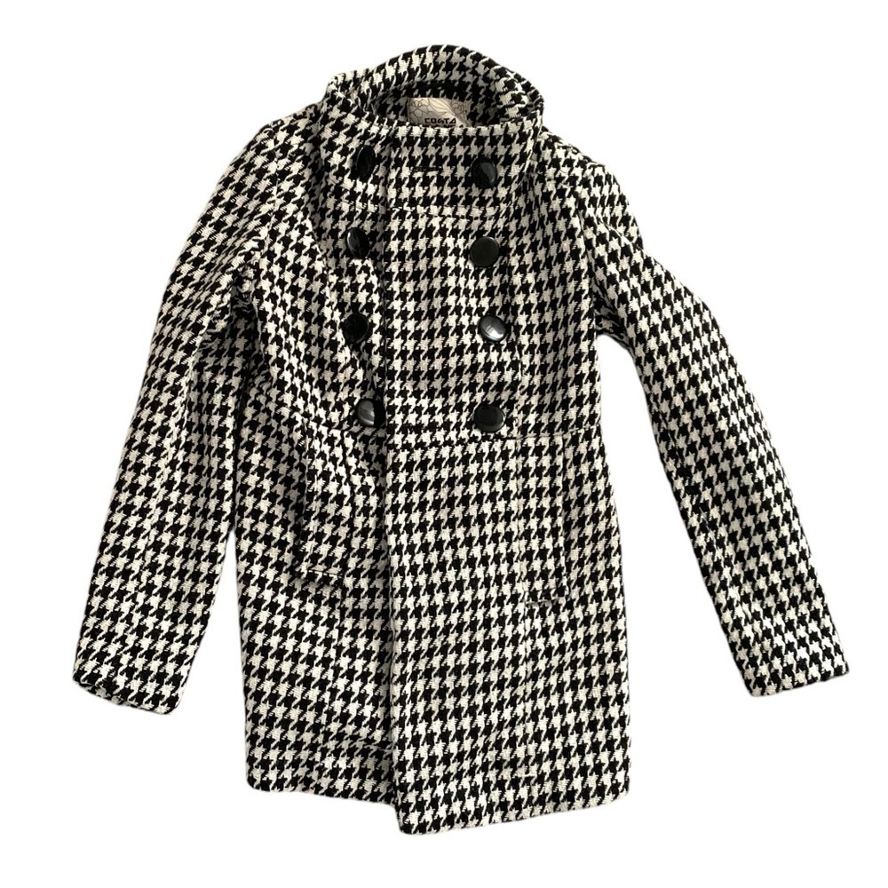 Costa Blanca S wool houndstooth black & white long sleeve button short pea coat‍